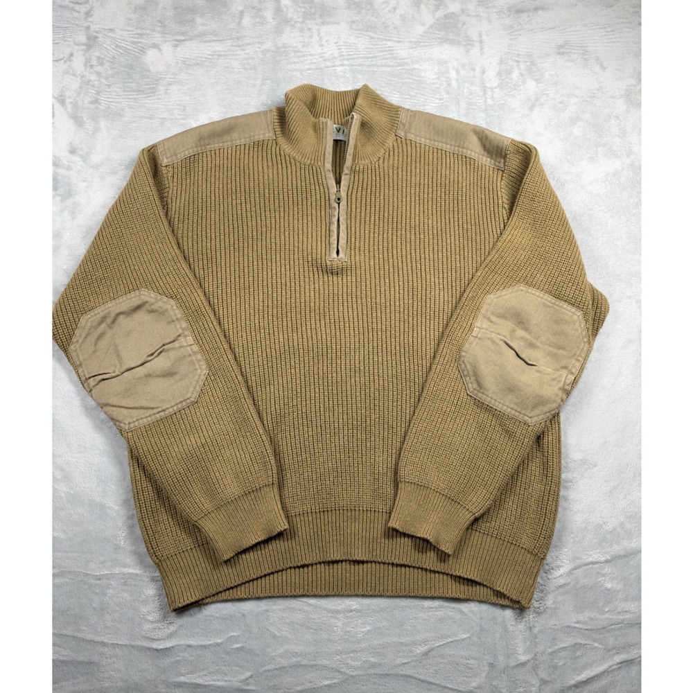 Orvis Quarter Zip Sweater Men L Brown 100% Cotton Elbow Patch Outdoorsman